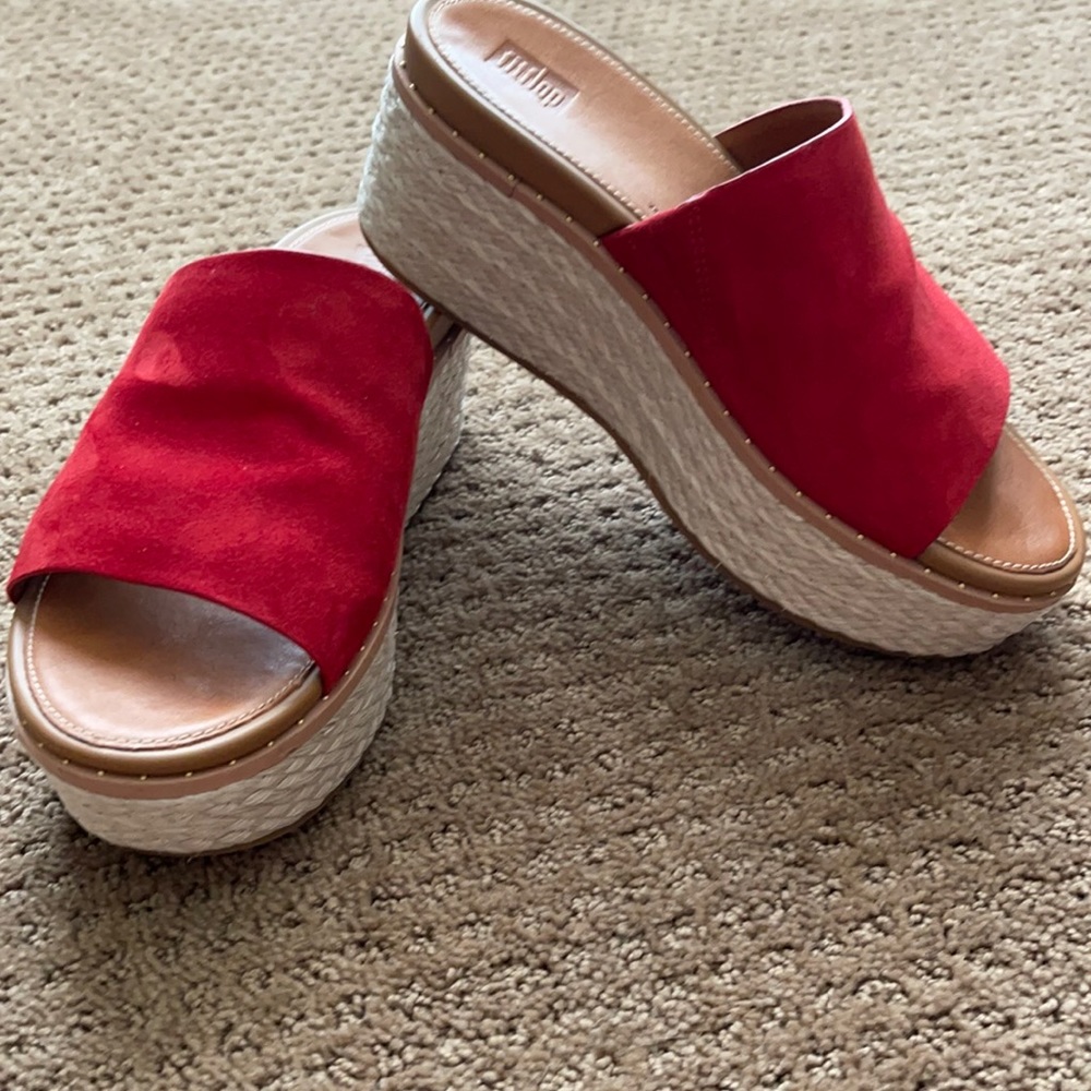 Cute comfy red suede fitflop espadrille slides - 6
